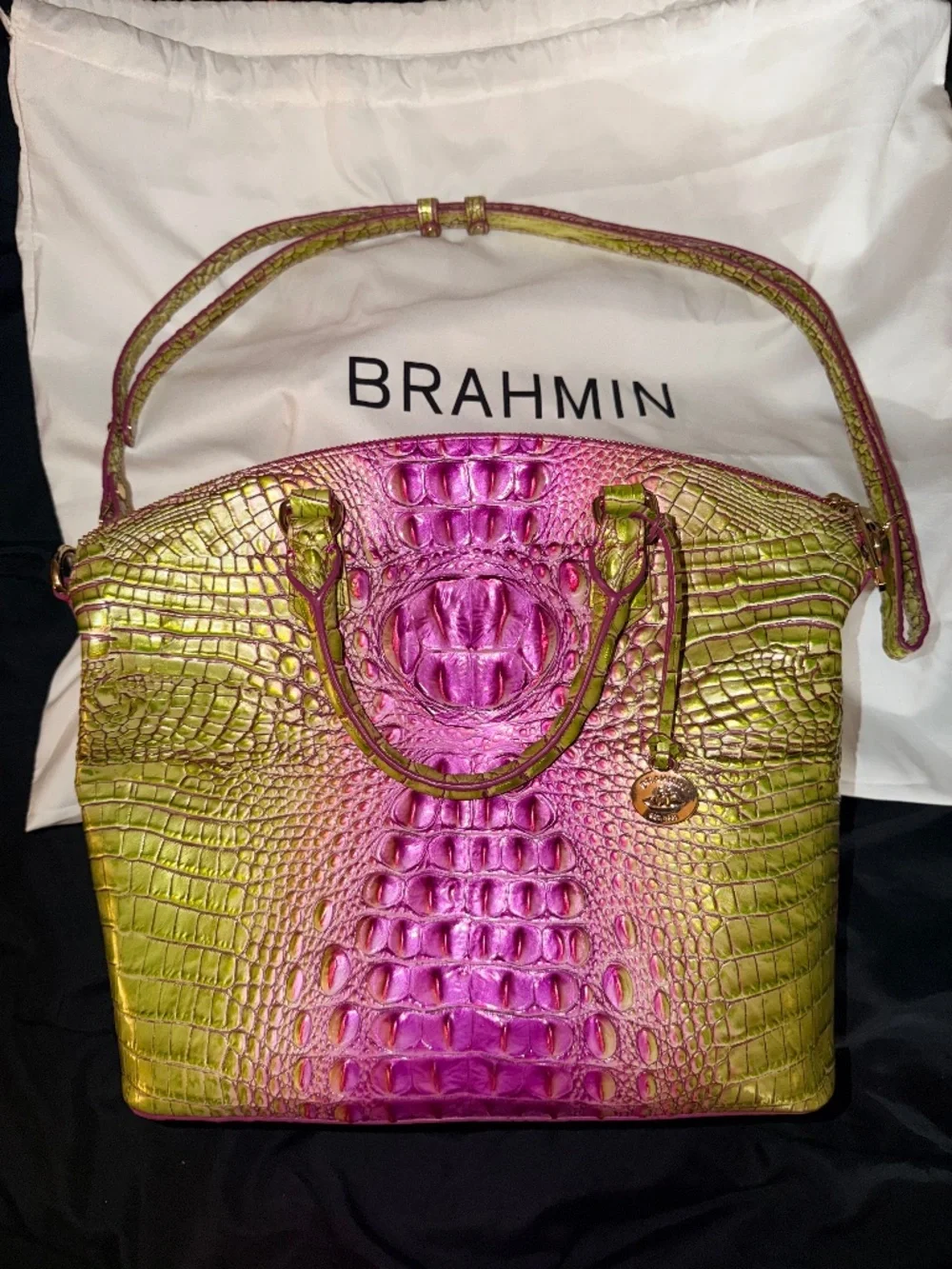 RARE Brahmin Large Duxbury Satchel in Limeade Ombre Melbourne Leather
